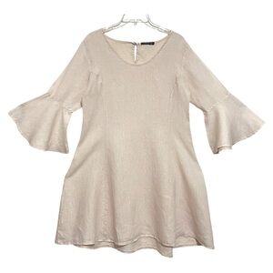 Lungo L'arno 100% Linen Mini Dress Medium Bell Sleeve Pale Pink Italy